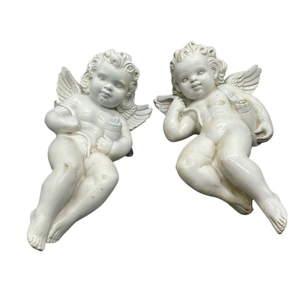 vintage set of 2 Alexander Backer Company figurines Chalkware Cherubs 13" READ - Picture 1 of 11